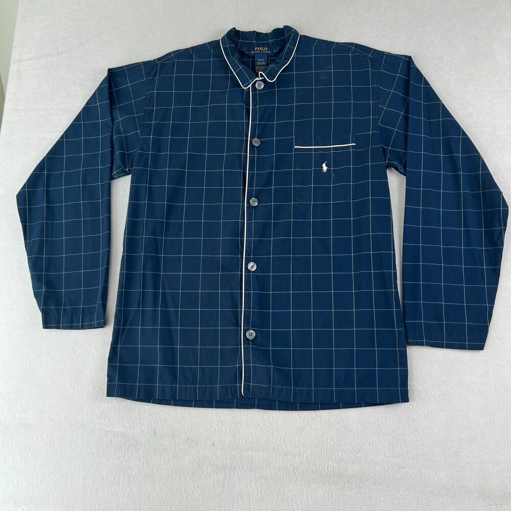 Polo Ralph Lauren Sleepwear LS Shirt Men's M Blue Button Up Grid Pattern